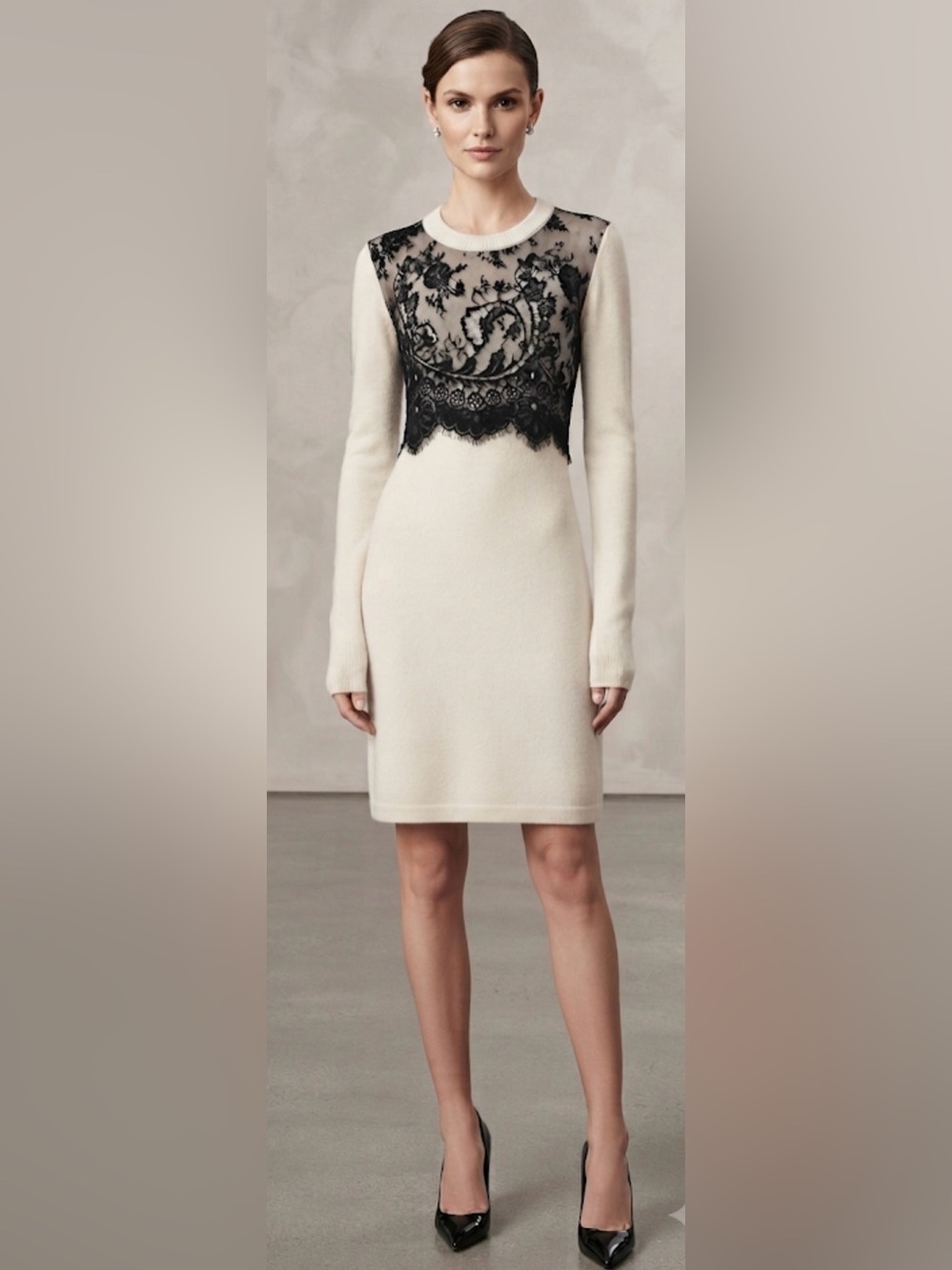 Alexander McQueen Floral Lace Overlay Midi Dress in Cream Small